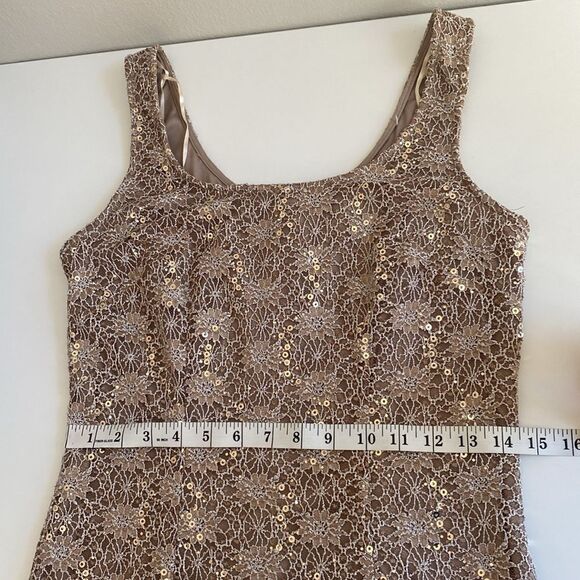 Vintage 90's Cream Knit Lace & Gold Sequin R&M Richards Midi Cocktail Gown Sz 8 - Picture 10 of 13